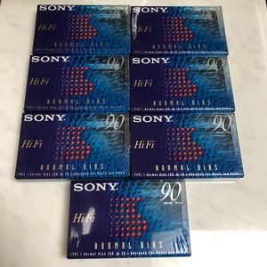 Lot of 7 Sony Hi-Fi Type I Normal Bias 90 Minutes Blank Cassette Tapes SEALED